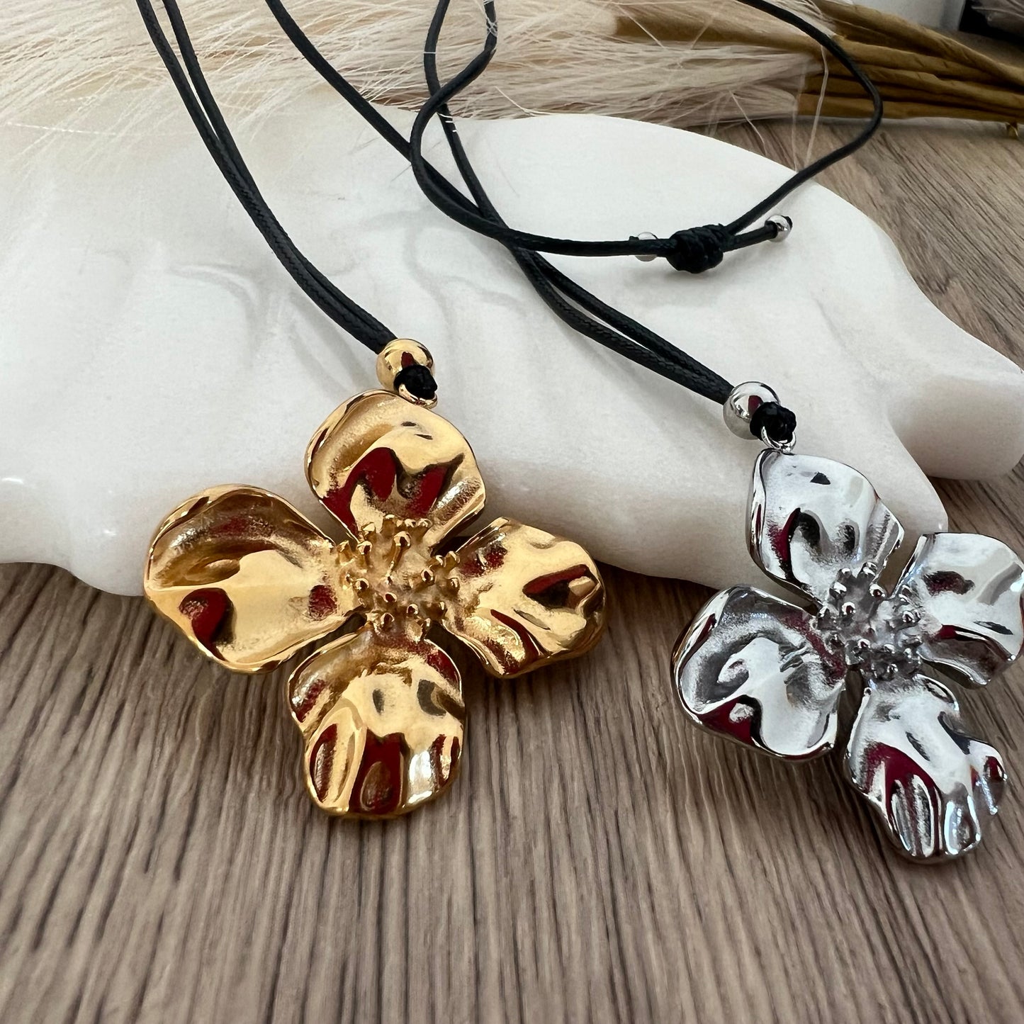 Flora Black Cord Necklace