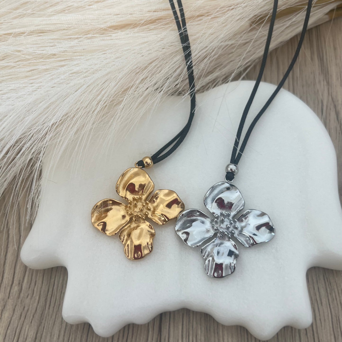 Flora Black Cord Necklace