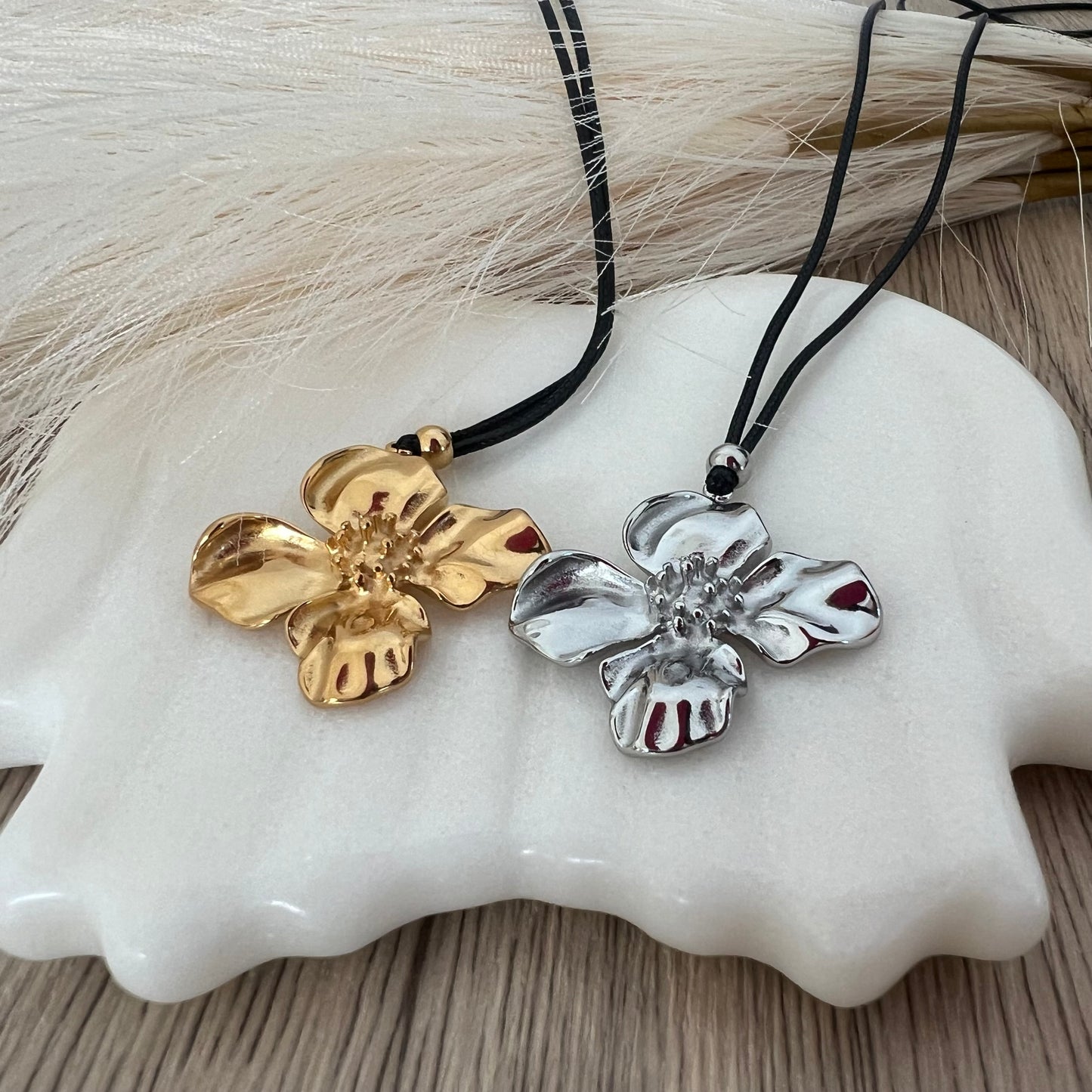 Flora Black Cord Necklace